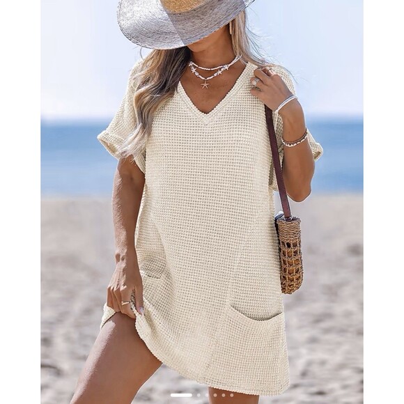 Cupshe Other - New Cupshe Dreamy Tides Beige Cover-Up Mini Dress Size Large